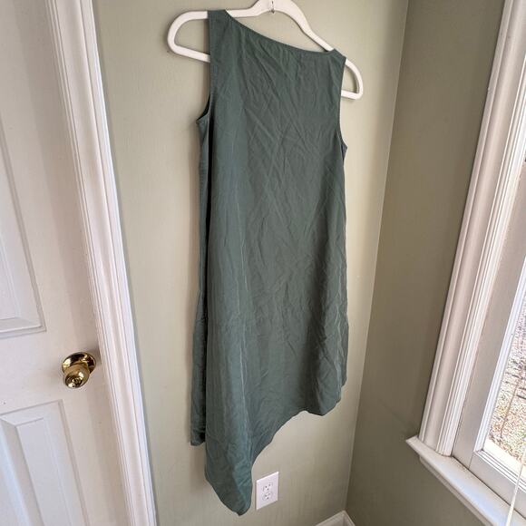 Eileen Fisher V Neck Asymmetrical Sandwashed Tencel Shift Dress Nori Green XXS - Picture 5 of 5